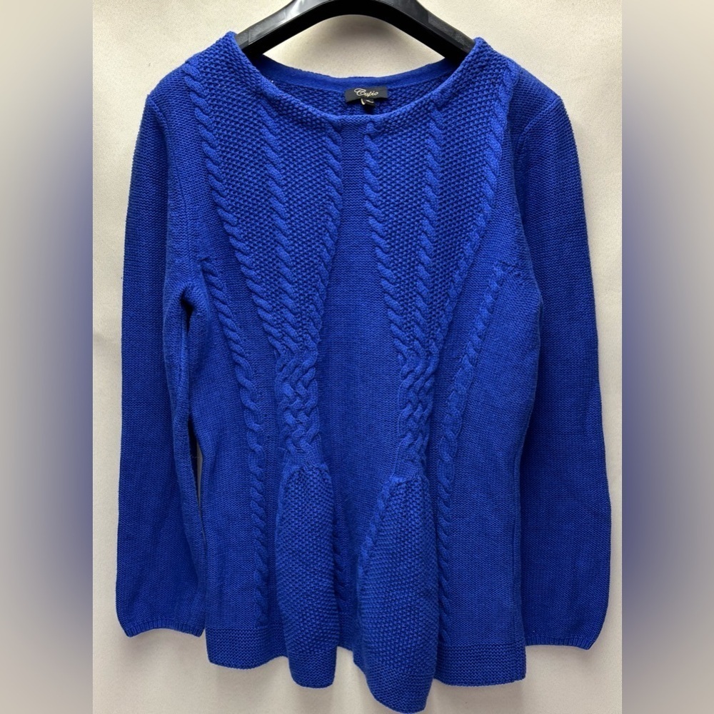 CUPIO Sweater Braided Chunk Cable Knit Peplum Blue